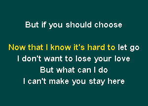 But if you should choose

Now that I know it's hard to let go

I don't want to lose your love
But what can I do
I can't make you stay here