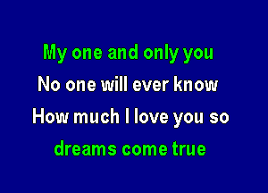 My one and only you
No one will ever know

How much I love you so

dreams come true