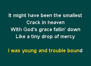 It might have been the smallest
Crack in heaven
With God's grace fallin' down
Like a tiny drop of mercy

I was young and trouble bound