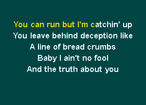 You can run but I'm catchin' up
You leave behind deception like
A line of bread crumbs

Baby I ain't no fool
And the truth about you