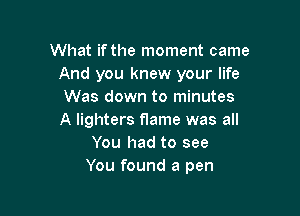 What ifthe moment came
And you knew your life
Was down to minutes

A lighters flame was all
You had to see
You found a pen