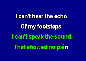 I can't hear the echo
Of my footsteps
I can't speak the sound

That showed no pain