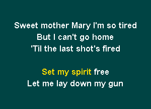 Sweet mother Mary I'm so tired
But I can't go home
'Til the last shot's fired

Set my spirit free
Let me lay down my gun