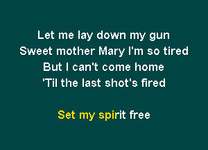 Let me lay down my gun
Sweet mother Mary I'm so tired
But I can't come home
'Til the last shot's fired

Set my spirit free