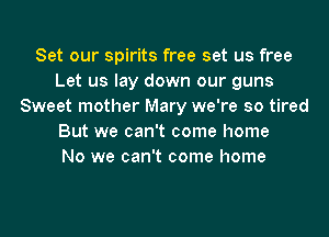 Set our spirits free set us free
Let us lay down our guns
Sweet mother Mary we're so tired
But we can't come home
No we can't come home