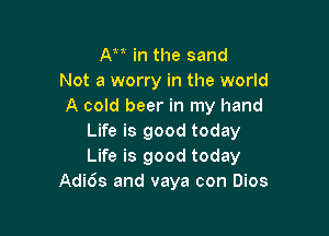 Aa in the sand
Not a worry in the world
A cold beer in my hand

Life is good today
Life is good today
Adi6s and vaya con Dios