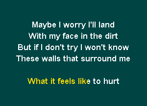 Maybe I worry I'll land
With my face in the dirt
But ifl don't try I won't know

These walls that surround me

What it feels like to hurt