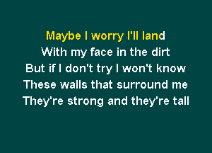 Maybe I worry I'll land
With my face in the dirt
But ifl don't try I won't know

These walls that surround me
They're strong and they're tall