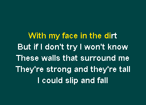 With my face in the dirt
But ifl don't try I won't know

These walls that surround me
They're strong and they're tall
I could slip and fall