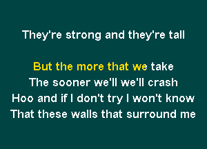 They're strong and they're tall

But the more that we take
The sooner we'll we'll crash
H00 and ifl don't try I won't know
That these walls that surround me