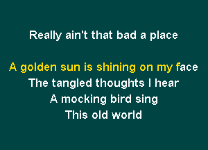 Really ain't that bad a place

A golden sun is shining on my face

The tangled thoughts I hear
A mocking bird sing
This old world