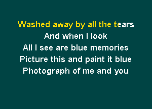 Washed away by all the tears
And when I look
All I see are blue memories

Picture this and paint it blue
Photograph of me and you