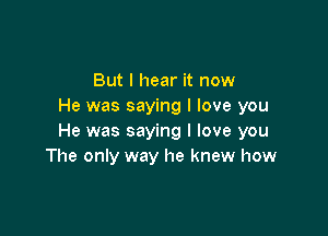 But I hear it now
He was saying I love you

He was saying I love you
The only way he knew how