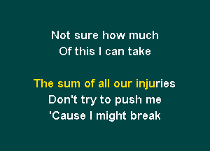 Not sure how much
Of this I can take

The sum of all our injuries
Don't try to push me
'Cause I might break