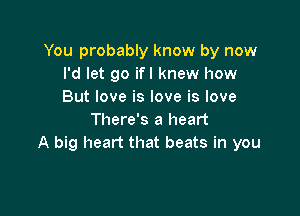 You probably know by now
I'd let go ifl knew how
But love is love is love

There's a heart
A big heart that beats in you