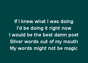 Ifl knew what I was doing
I'd be doing it right now

I would be the best damn poet
Silver words out of my mouth
My words might not be magic