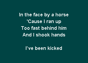 In the face by a horse
'Cause I ran up
Too fast behind him

And I shook hands

Pve been kicked