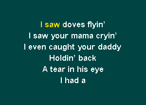 I saw doves flin
I saw your mama cryin
I even caught your daddy

Holdin back
A tear in his eye
I had a