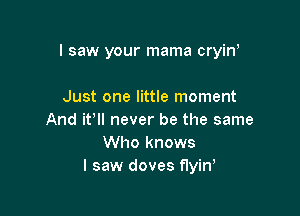 I saw your mama cryin

Just one little moment
And if never be the same
Who knows
I saw doves flyiw