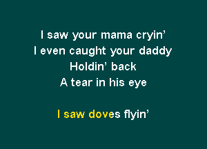 I saw your mama cryinI
I even caught your daddy
HoldinI back

A tear in his eye

I saw doves fIyinI