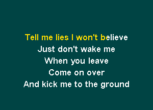 Tell me lies I won't believe
Just don't wake me

When you leave
Come on over
And kick me to the ground