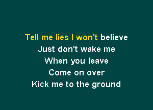 Tell me lies I won't believe
Just don't wake me

When you leave
Come on over
Kick me to the ground