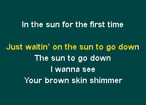In the sun for the first time

Just waitinh on the sun to go down

The sun to go down
I wanna see
Your brown skin shimmer