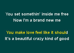 You set somethin! inside me free
Now I'm a brand new me

You make love feel like it should
It's a beautiful crazy kind of good