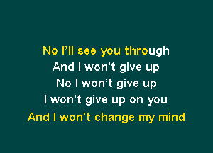 No I'll see you through
And I wonyt give up

No I wonyt give up
lwon!t give up on you
And I wonyt change my mind