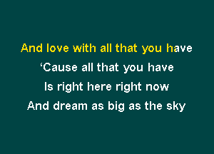 And love with all that you have
tCause all that you have
ls right here right now

And dream as big as the sky