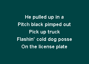 He pulled up in a
Pitch black pimped out

Pick up truck
Flashiw cold dog posse
0n the license plate