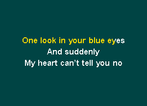 One look in your blue eyes
And suddenly

My heart can't tell you no