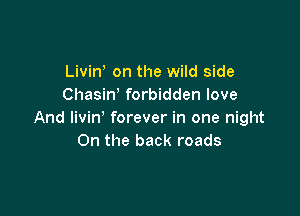 Livin on the wild side
Chasm forbidden love

And livin' forever in one night
On the back roads