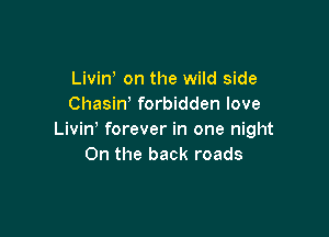 Livin on the wild side
Chasm forbidden love

Livin' forever in one night
On the back roads