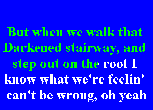 But when we walk that
Darkened stairway, and
step out on the roof I
know What we're feelin'
can't be wrong, oh yeah