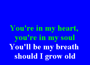Y ou're in my heart,

you're in my soul
Y ou'll be my breath
should I grow old
