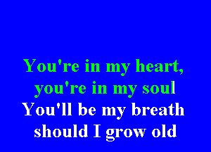Y ou're in my heart,

you're in my soul
Y ou'll be my breath
should I grow old