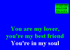 S TAHDING

DVLTIDHI
Karaoke

You are my lover,
you're my best friend
You're in my soul
