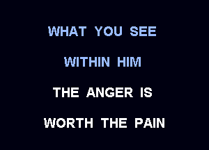 WHAT YOU SEE
WITHIN HIM

THE ANGER IS

WORTH THE PAIN