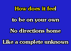 How does it feel
to be on your own
No directions home

Like a complete unknown