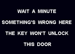 WAIT A MINUTE

SOMETHING'S WRONG HERE

THE KEY WON'T UNLOCK

THIS DOOR