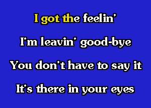 I got the feelin'
I'm leavin' good-bye
You don't have to say it

It's there in your eyes