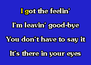 I got the feelin'
I'm leavin' good-bye
You don't have to say it

It's there in your eyes