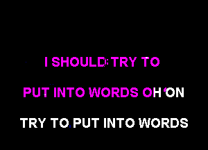 I SHOULDzTRY TO

PUT INTO WORDS OH'ON

TRY TO.PUT INTO WORDS