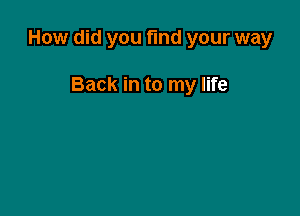 How did you fund your way

Back in to my life