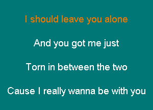 I should leave you alone
And you got me just

Tom in between the two

Cause I really wanna be with you