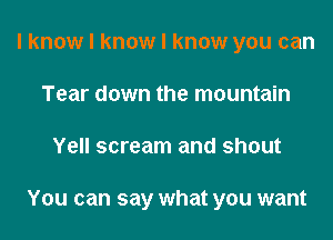 I know I know I know you can
Tear down the mountain

Yell scream and shout

You can say what you want