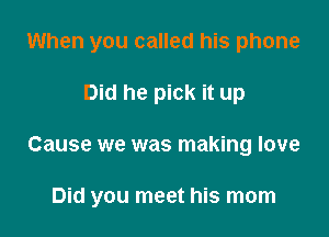 When you called his phone
Did he pick it up

Cause we was making love

Did you meet his mom