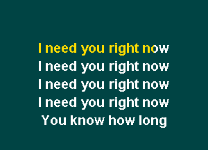 lneed you right now
I need you right now

I need you right now
I need you right now
You know how long