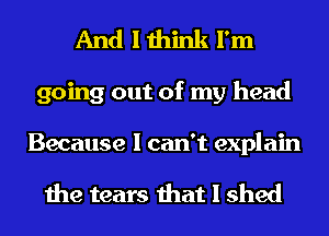 And I think I'm

going out of my head

Because I can't explain

the tears that I shed